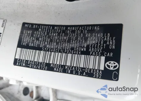 2020 Toyota Corolla Se из США, поврежденный, VIN 5YFS4RCE1LP026464